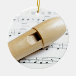 Recorder And Sheet Music Ceramic Ornament