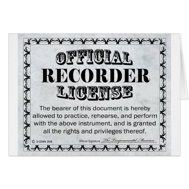 Recorder License (Front Horizontal)