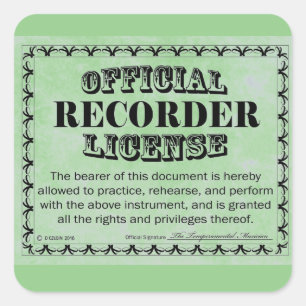 Recorder License Square Sticker