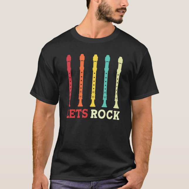 recorder player lets rock funny retro T-Shirt (Front)