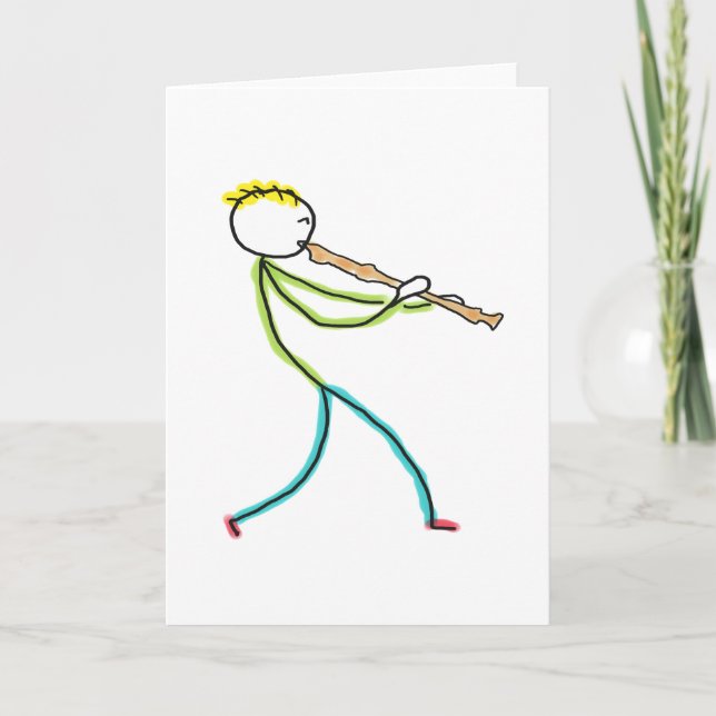 Recorder Playing Stickman Card (Front)