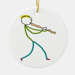 Recorder Playing Stickman Ceramic Ornament