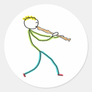 Recorder Playing Stickman Classic Round Sticker