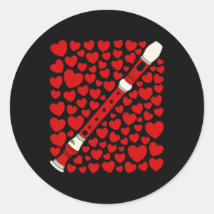 Recorder With Hearts, Valentines Music Teacher Wed Classic Round Sticker