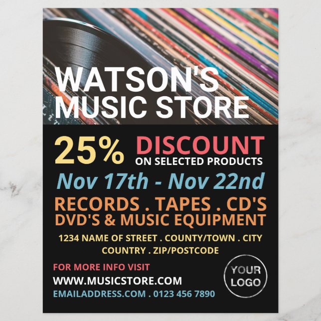 Records, Music Store Advertising Flyer (Front)
