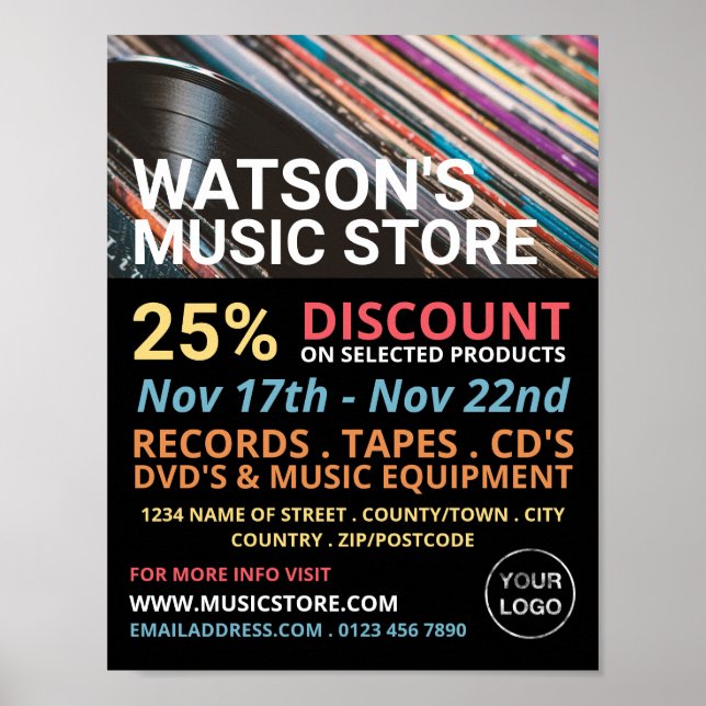Records, Music Store Advertising Poster (Front)