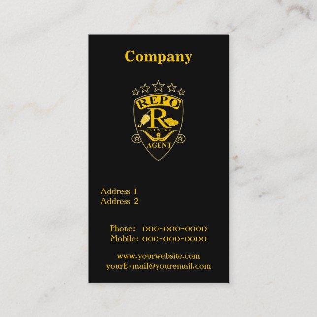 Recovery Agent Business Cards (Front)