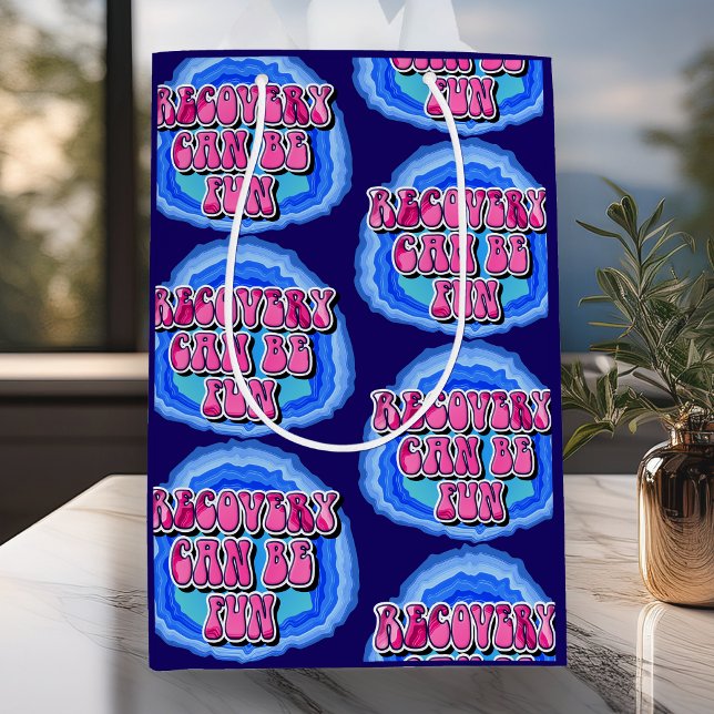 Recovery FUN Geode 12 Step AA Recovery Slogan Medium Gift Bag (Celebrate recovery with this “Sobriety Can Be Fun” geode‑style AA slogan motivational gift bag. )