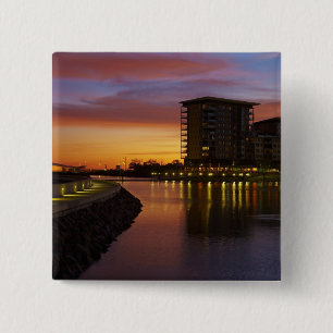 Recreation Lagoon and apartments at sunset 15 Cm Square Badge