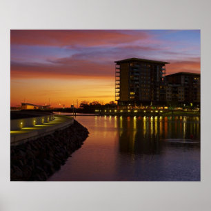 Recreation Lagoon and apartments at sunset Poster