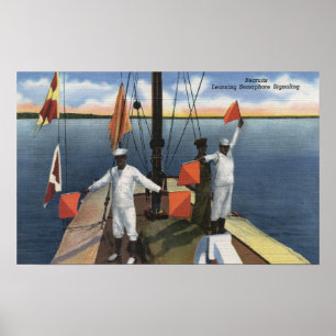 Recruits Learning Semaphore Signalling - US Navy Poster