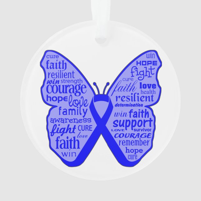 Rectal Cancer Butterfly Collage of Words Ornament (Back)