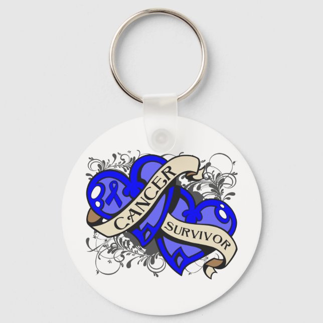 Rectal Cancer Survivor Dual Hearts Key Ring (Front)