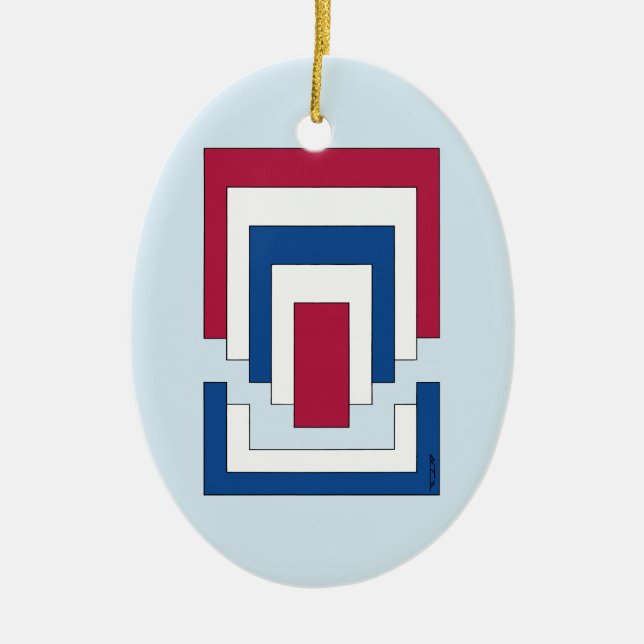 Rectangle Abstract in Red, White, and Blue  Ceramic Ornament (Front)