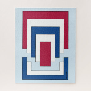 Rectangle Abstract in Red, White, and Blue  Jigsaw Puzzle