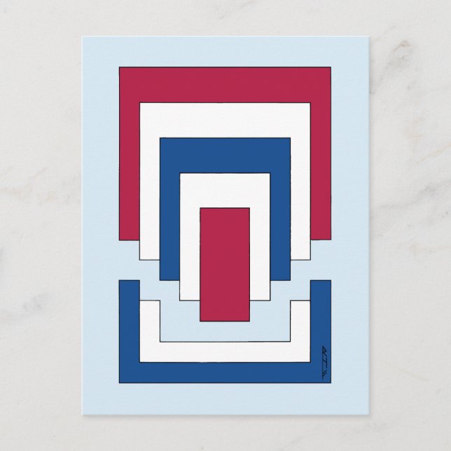 Rectangle Abstract in Red, White, and Blue  Postcard (Front)