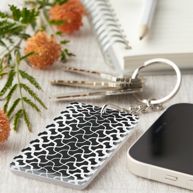 Rectangle Acrylic Black & White Abstract Keychain (Front Right)