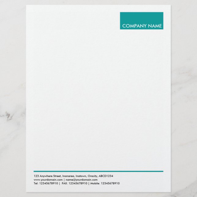 Rectangle - Deep Turquoise Personalised Letterhead (Front)