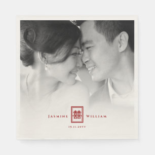 Rectangle Double Happiness Chinese Wedding Photo Napkin