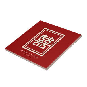 Rectangle Double Happiness Classic Chinese Wedding Ceramic Tile