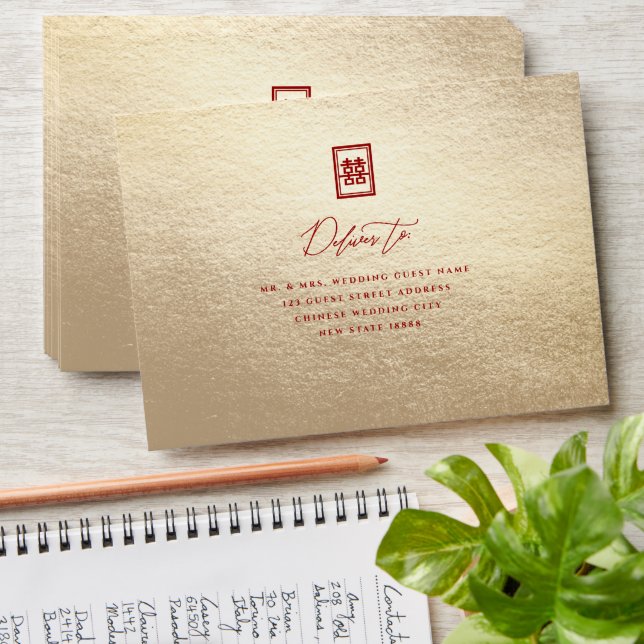 Rectangle Double Happiness Classic Chinese Wedding Envelope (Stacked)