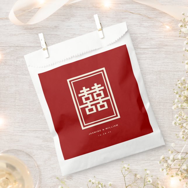 Rectangle Double Happiness Classic Chinese Wedding Favour Bag (Clipped)