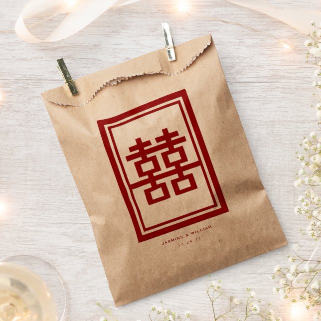 Rectangle Double Happiness Classic Chinese Wedding Favour Bag (Clipped)