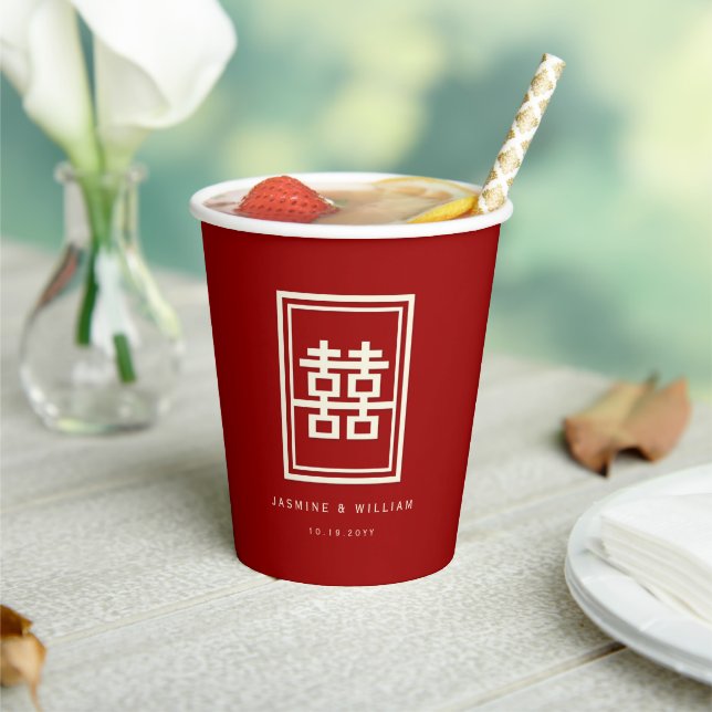 Rectangle Double Happiness Classic Chinese Wedding Paper Cups (Insitu)
