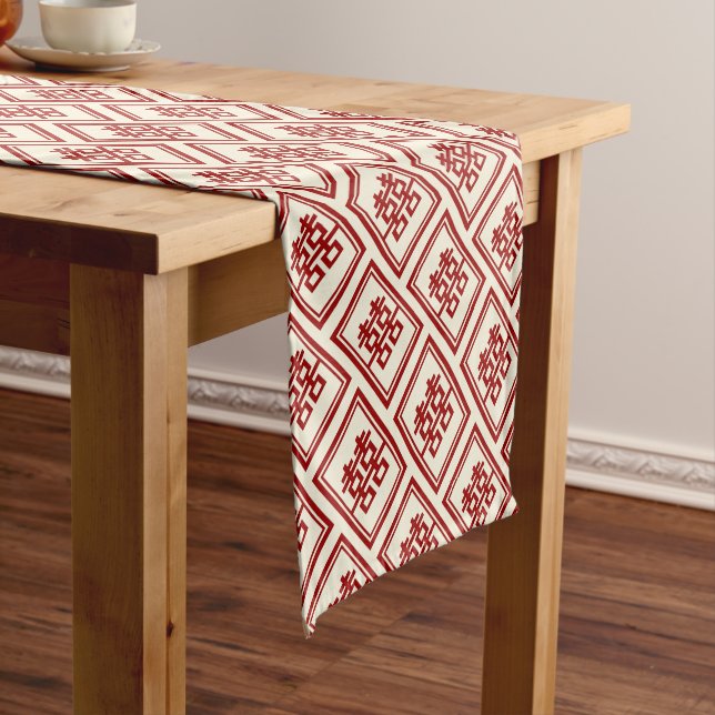 Rectangle Double Happiness Classic Chinese Wedding Short Table Runner (In Situ)