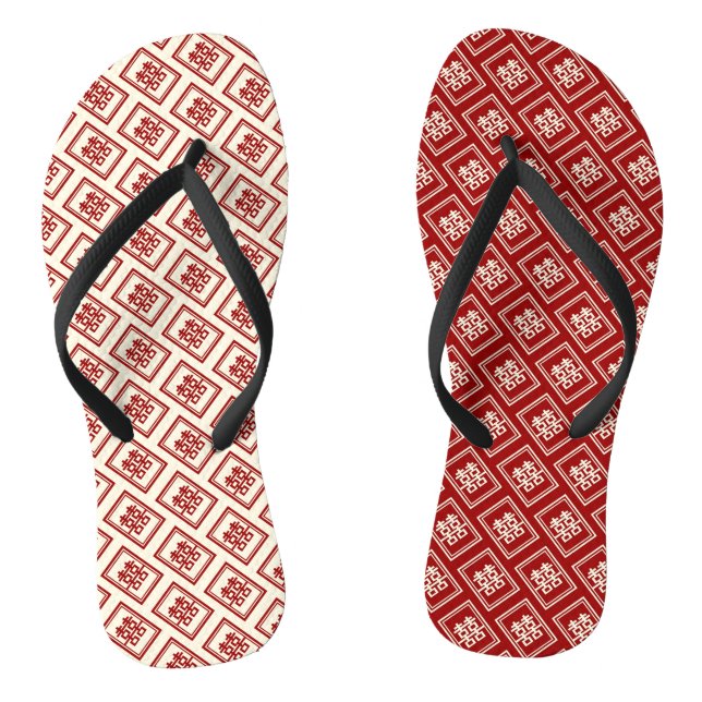Rectangle Double Happiness Classic Chinese Wedding Thongs (Footbed)