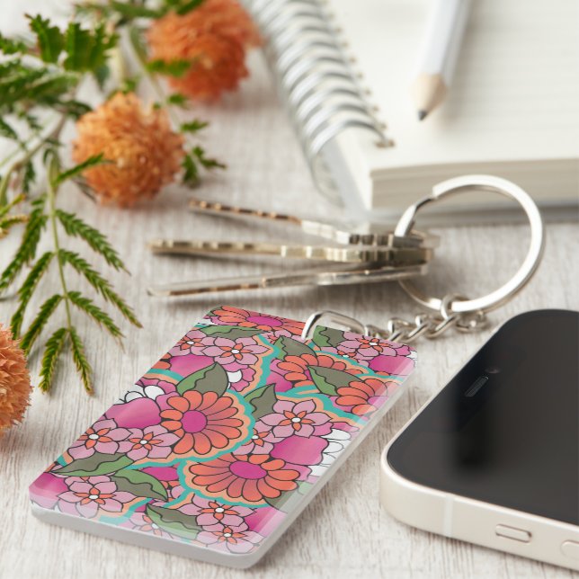 Rectangle double sided keychain. key ring (Front Right)