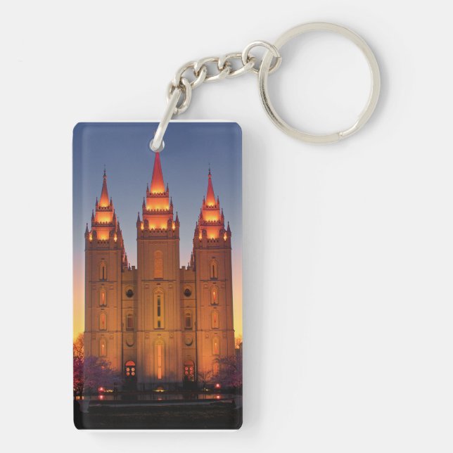Rectangle (double-sided) Keychain SLC Temple dusk (Back)