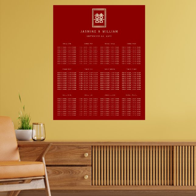 Rectangle Double Xi Chinese Wedding Seating Chart (Living Room 2)