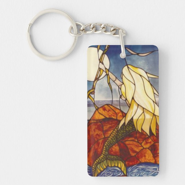 Rectangle Keyring - Stain Glass Style Mermaid (Front)