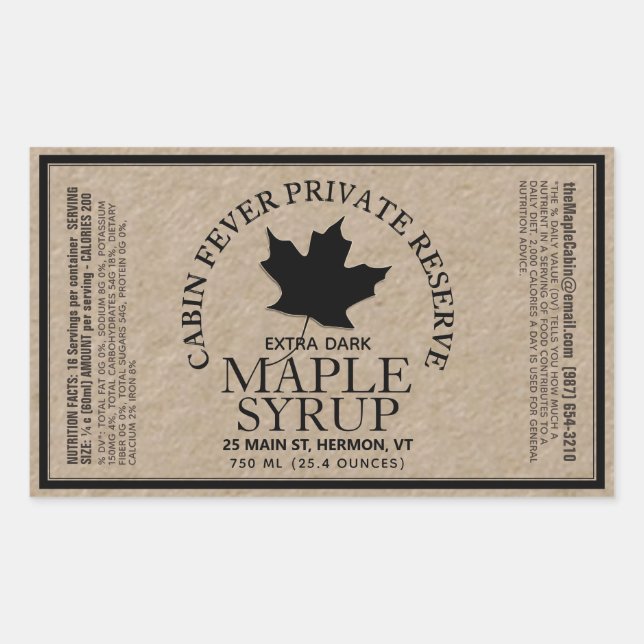 Rectangle Kraft Maple Syrup with Nutrition Facts R Rectangular Sticker (Front)