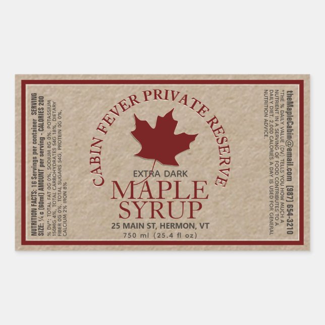 Rectangle Kraft Maple Syrup with Nutrition Facts Rectangular Sticker (Front)