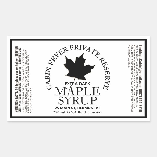 Rectangle Maple Syrup Label with Nutrition Facts  (Front)