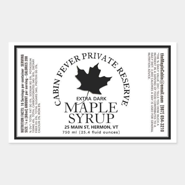 Rectangle Maple Syrup with Nutrition Facts Rectangular Sticker (Front)