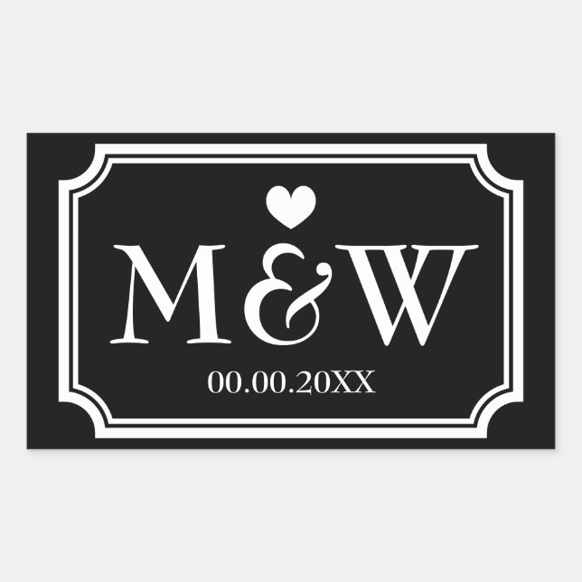 Rectangle monogram wedding favour stickers seals (Front)