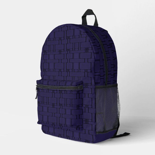 Rectangle Pattern Neutral Navy Printed Backpack (Back Corner Right)