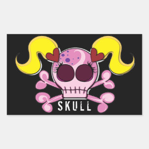 Rectangle Pink Skull and Crossbones Sticker