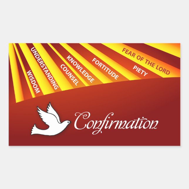 Rectangle Sticker, Confirmation, Dove on Red Rectangular Sticker (Front)