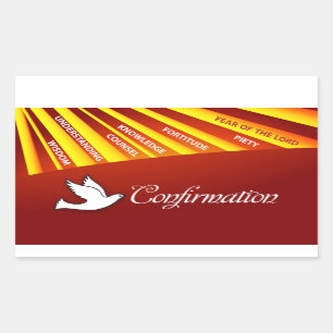 Rectangle Sticker, Confirmation, Dove on Red Rectangular Sticker