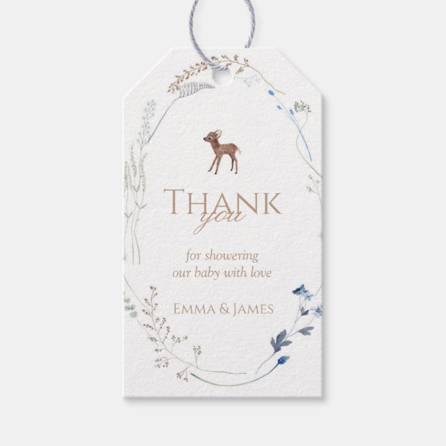 Rectangle Woodland Deer Wildflower Gift Tag (Front)