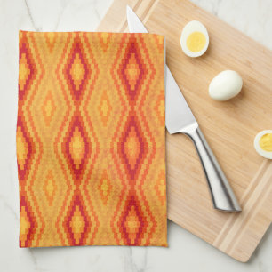 Rectangles 2 diamonds pattern warm tones  tea towel