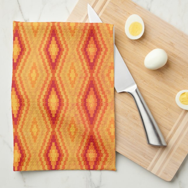 Rectangles 2 diamonds pattern warm tones  tea towel (Quarter Fold)