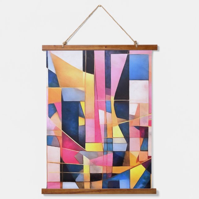 Rectangles and Triangles Geometric Abstract Hanging Tapestry (Front)