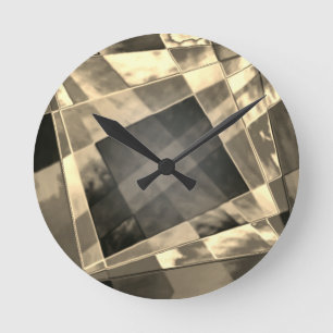 Rectangles inclined in tones timber or beige? round clock