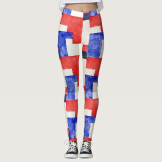 Rectangles Red White Blue Seamless Pattern Leggings