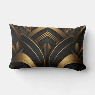 Rectangular Black and Gold Art Deco cushion